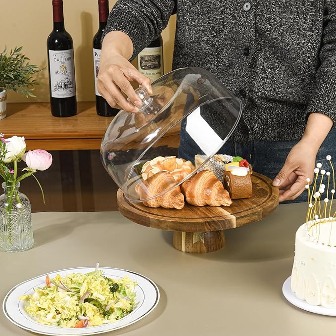 Acacia Wood Cake Stand with Lid 2-In-1 Cake Plate with Lid 12in Round Dessert Table Display Set Raise Dome for Charcuterie Board Cheese Chips Dips Nachos Fruit Platter 12 4 Acacia Wood Cake Stand with Lid 2-In-1 Cake Plate with Lid 12in Round Dessert Table Display Set Raise Dome for Charcuterie Board Cheese Chips Dips Nachos Fruit Platter 12 4